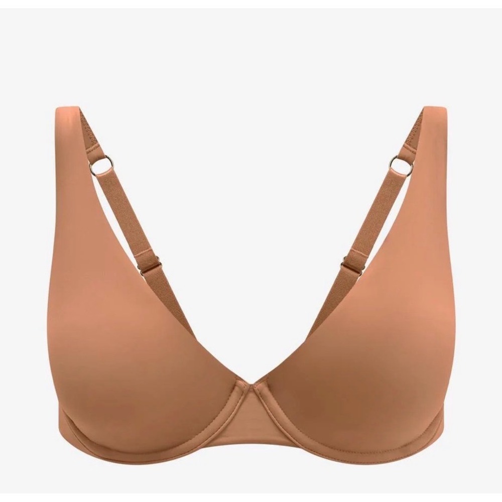 ThirdLove Second Skin Unlined Plunge Bra Brown Microfiber Adjustable Straps 32E